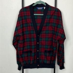 Vintage Pendleton Plaid Wool Blazer Cardigan Button Down V-neck Men Size L